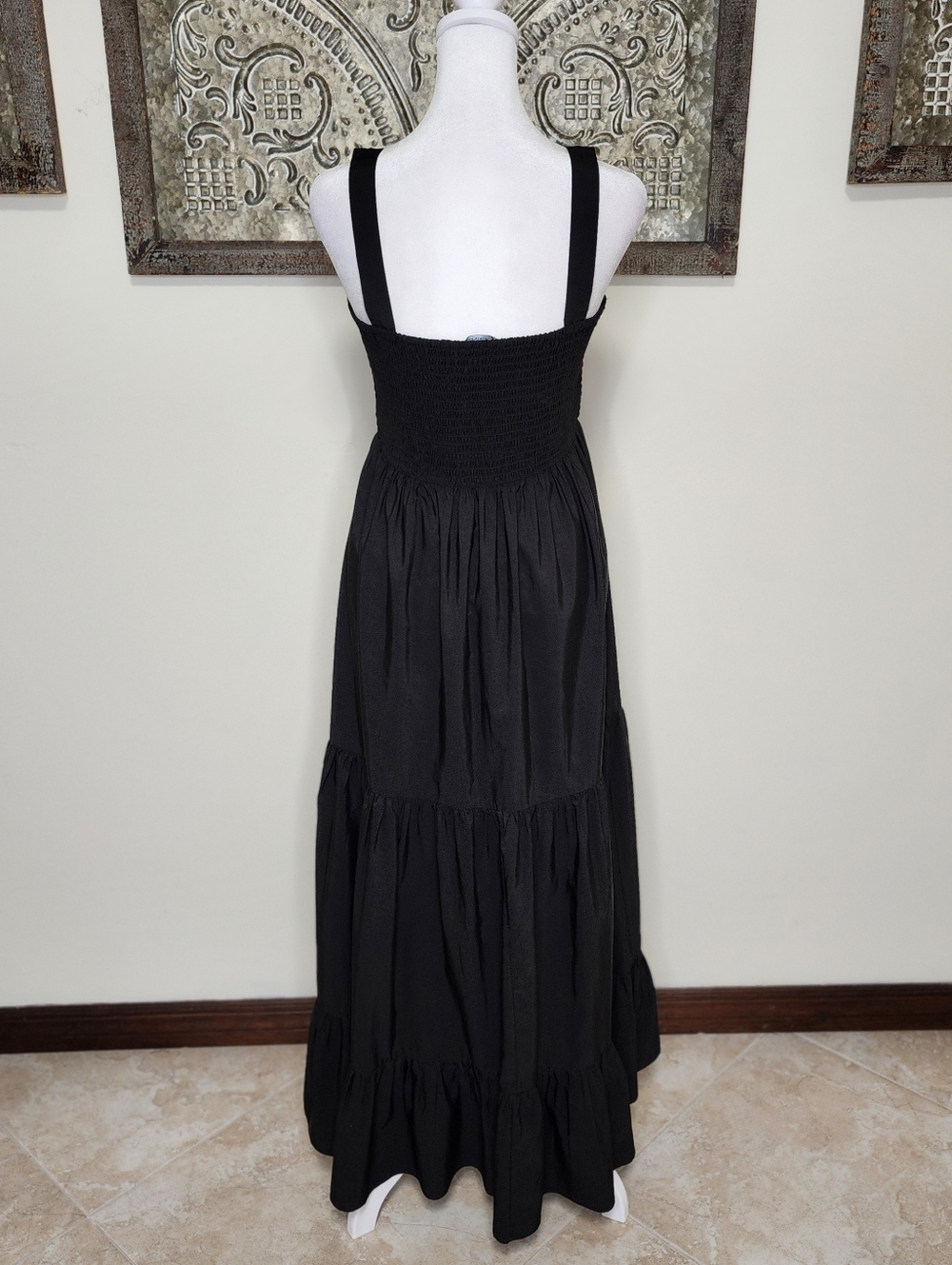Zara Women's Black Smocked Bodice Sleeveless Tiered Maxi Dress Med Summer Casual - Picture 9 of 11